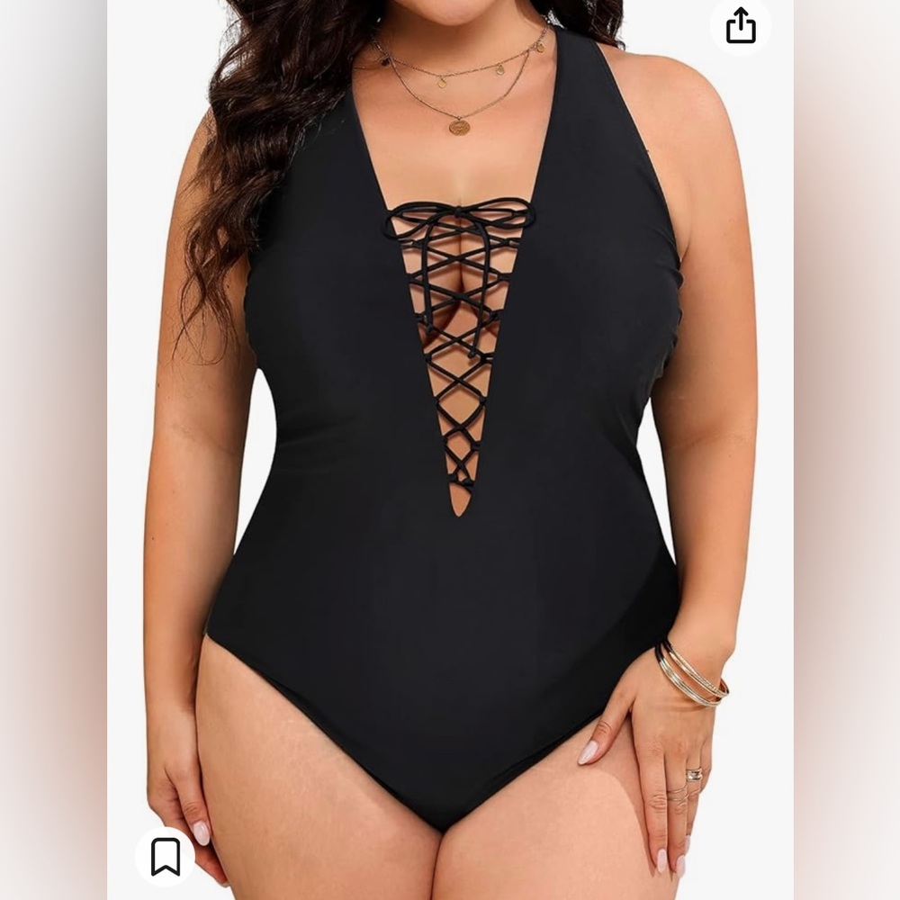 Daci Plus Size Plunge One Piece Swimsuits for Women Sexy Bathing Suits Lace Up